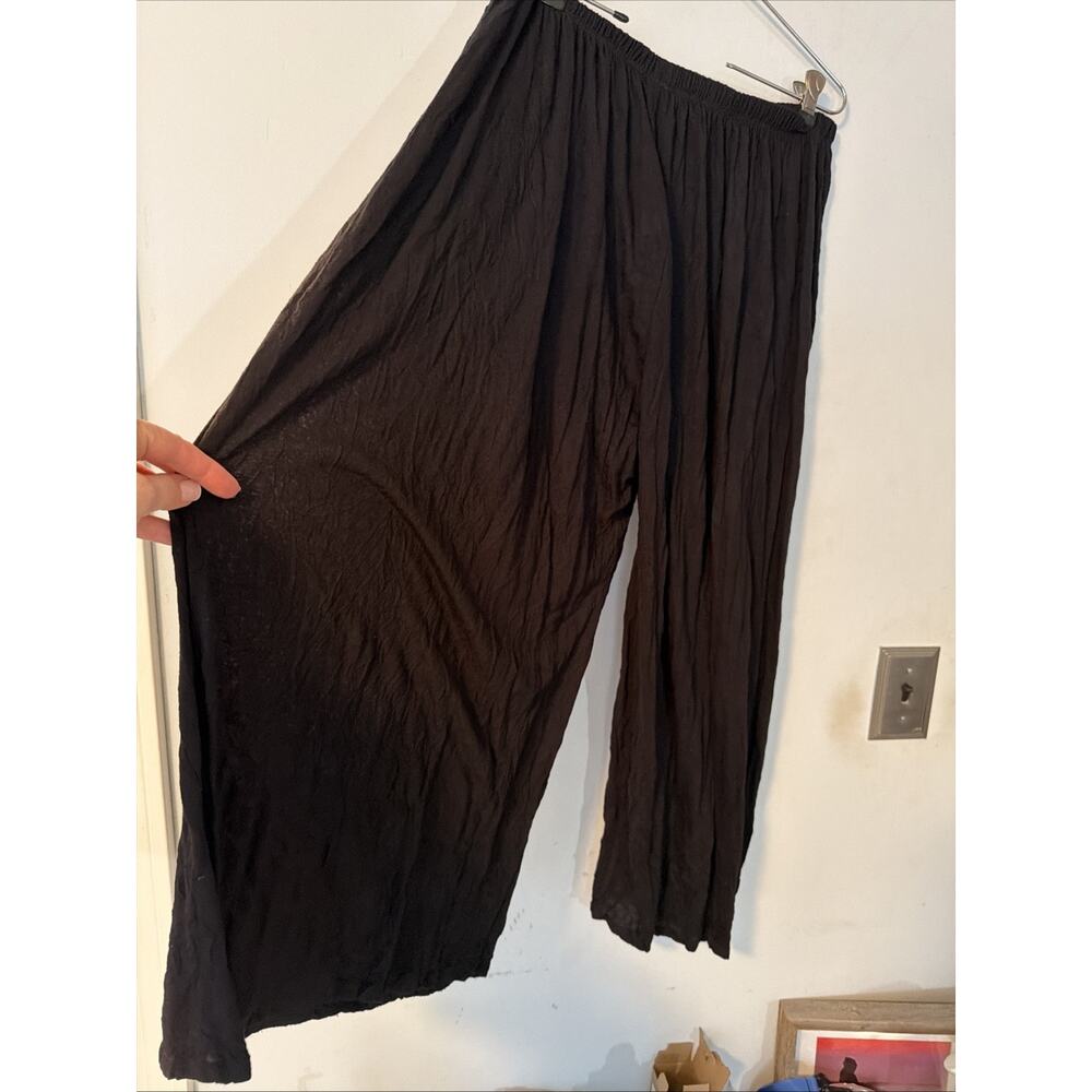 Comfy USA Black Wide Leg Crops L Elastic Waist Rayon Made in USA